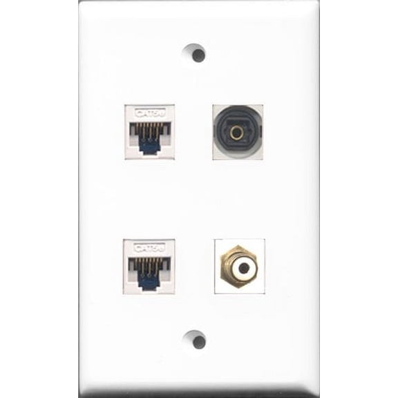 RiteAV 1 Port RCA White and 1 Port Toslink 2 Port Cat5e Ethernet White Wall Plate