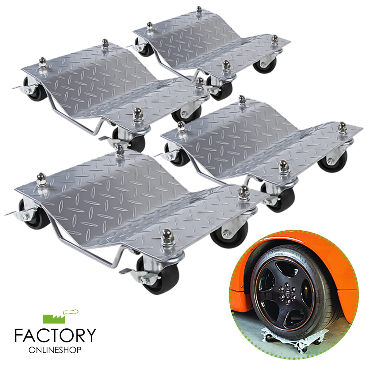 Geniqua 4PC Heavy Duty 1500Lb/Each Tire Car Wheel Dolly Dollies Skate