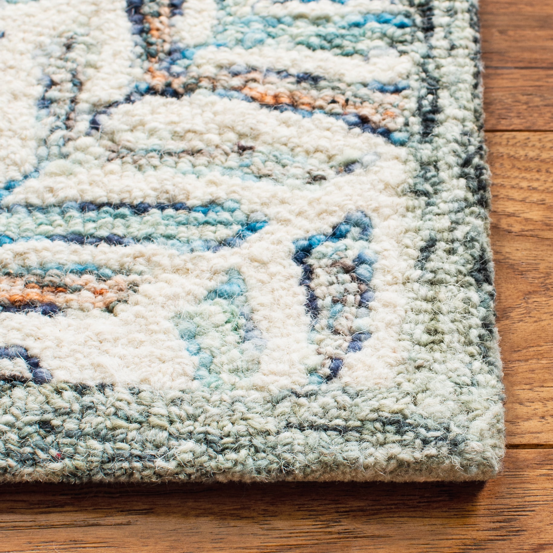 SAFAVIEH Capri Proinsias Leaves Wool Area Rug, Ivory/Blue, 9' x 9' Square