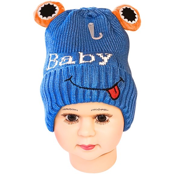 Loonyx Toddler Unisex Knit Frog Face Winter Hat with Eye Appliques, Blue, Ages 6M-3Y