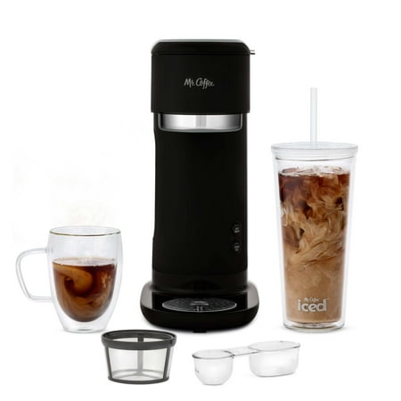 Mr. Coffee Single-Serve Iced and Hot Coffee Maker with Reusable Tumbler and Coffee Filter, Black