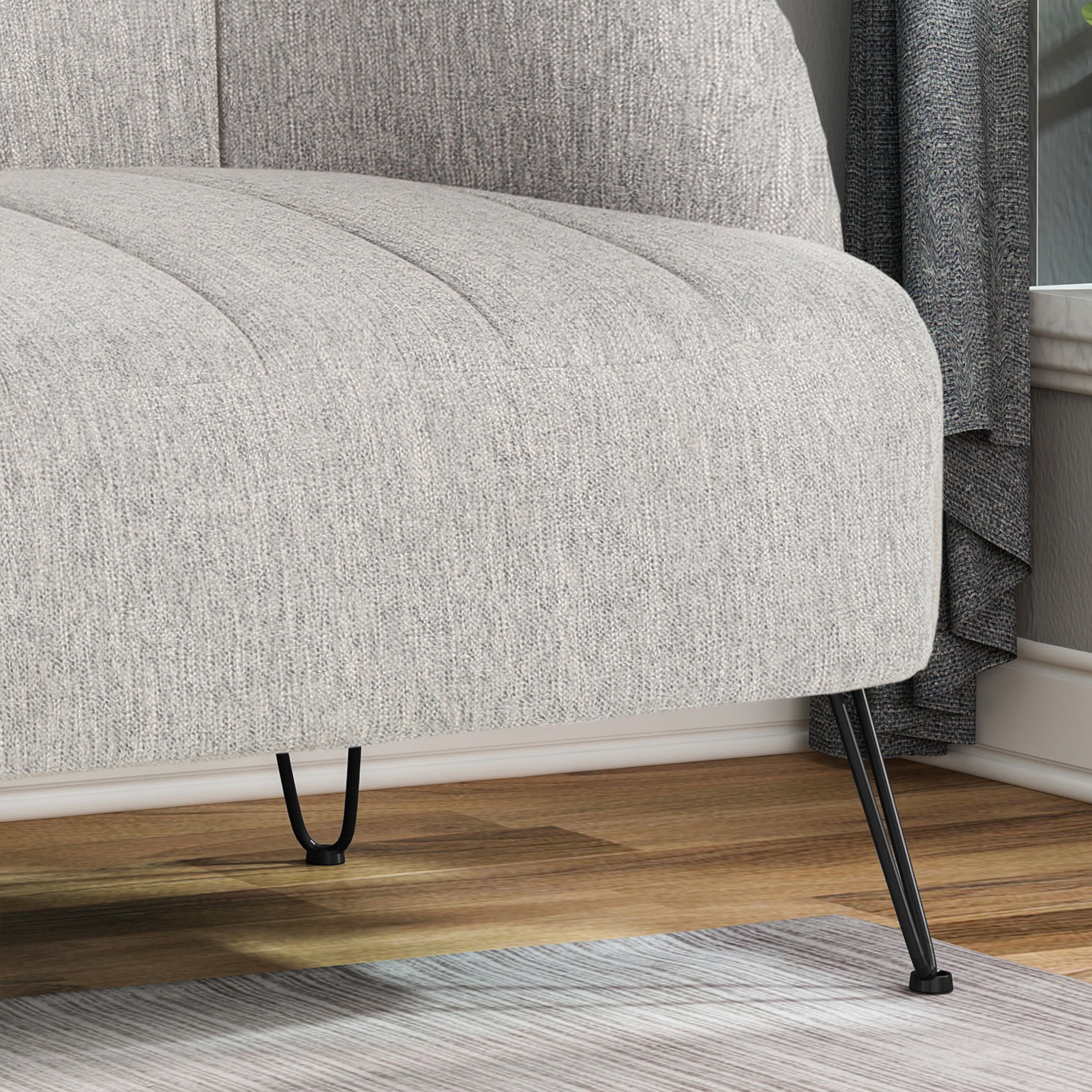 Noble House Yareli Fabric Loveseat with Hairpin Legs, Light Gray