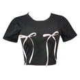thumbnail image 3 of Womens T Shirts Crop Tops Basic Tees Casual Slim Fit Crew Neck Short Sleeve Tshirts Bow Print Blouses Breast Cancer Awareness Summer Trendy Black, 3 of 3