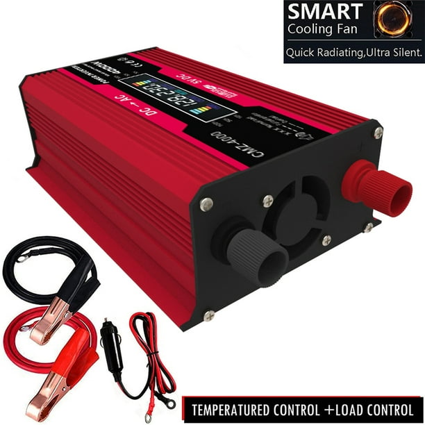Onduleur sinusoïdal modifié haute fréquence 4000 W puissance de crête watt  onduleur DC vers AC convertisseur voiture onduleur avec 2.1A double port  USB clips de batterie écran d'affichage 