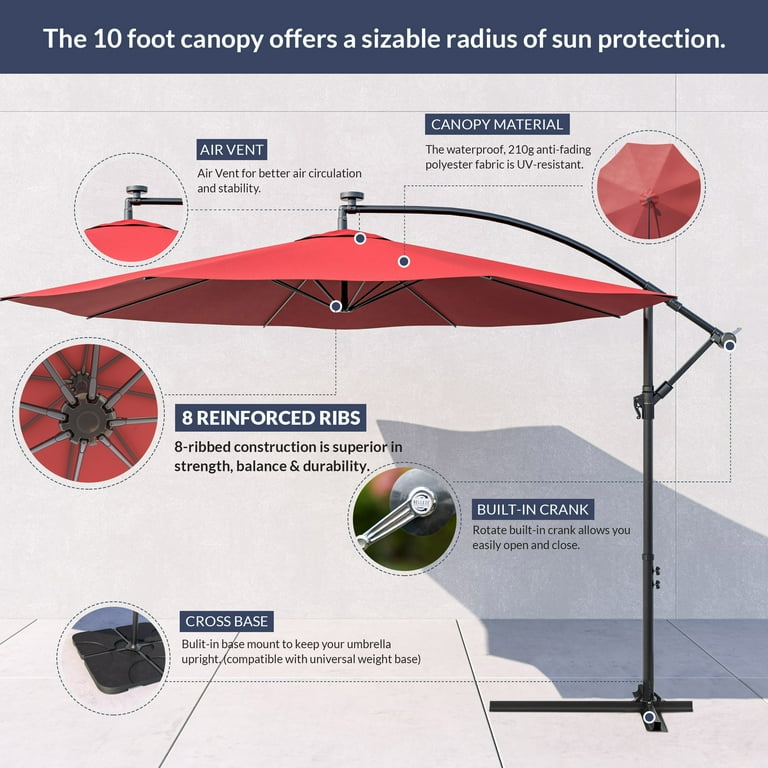 best cantilever patio umbrella with solar lights Solar-Powered LED Light 11 ft Aluminum Patio Cantilever Umbrella with Base