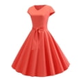 thumbnail image 3 of LUXUR Women Solid Color Swing Dresses Casual Holiday Midi Dress Watermelon Red L, 3 of 7