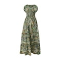 thumbnail image 1 of Gibobby Vestido largo de playa de verano para mujer Vestido largo de verano para mujer, manga corta, holgado, informal, con cuello en V, elástico, cintura alta, con es(AG,M), 1 of 3