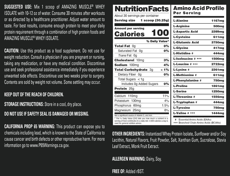Amazing Muscle Whey Protein Isolate Powder 2Lbs Banana Flavor | 25 Grams Protein Per Serving | 30 Servings Supplement | 100% Whey Isolate | Made in USA