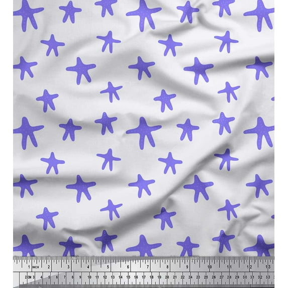 Soimoi Purple Rayon Crepe Fabric Starfish Ocean Print Sewing Fabric Yard 46 Inch Wide