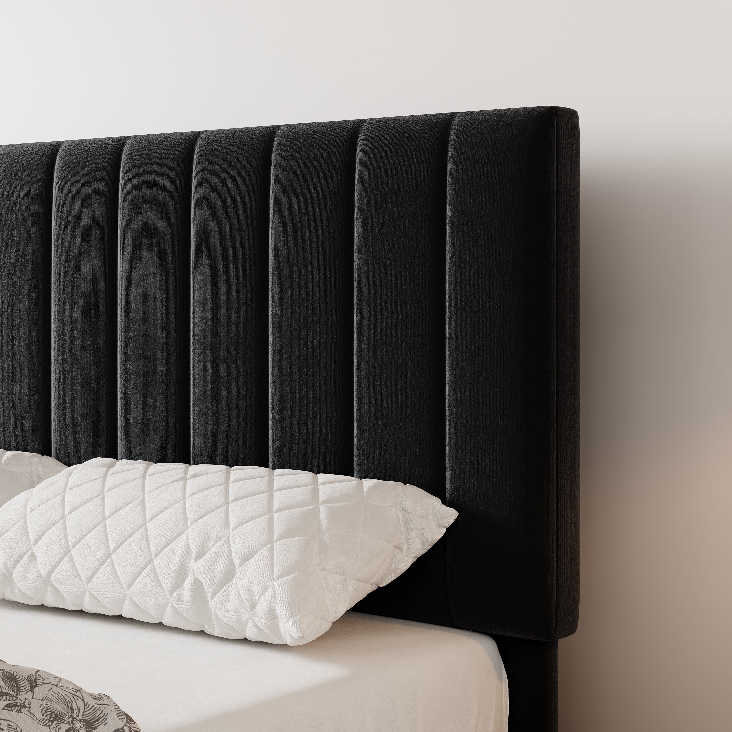Einfach Full Bed Frame with Adjustable Upholstered Velvet Headboard and 4 Storage Drawers, No Box Spring Required, Black