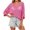 Pink, variant on Womens Summer 3/4 Sleeve Off Shoulder Crochet Cover Up Top Sweater Shirts Mesh Boho Beach Swimsuit Coverup