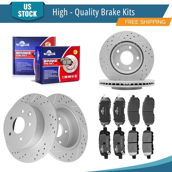 YXPCARS 12PCS Front Rear Brake Kits, Drilled & Slotted Brake Rotors   Ceramic Brake Pads Set for 2013 2014 2015 2016 Nissan Sentra (981470, 31312, 815A, 905)