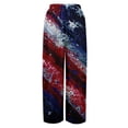 thumbnail image 5 of American 250th Anniversary Pants for Women United States American Flag Print Elastic High Waist Pants Slit Baggy Wide Leg Casual Comfy Pajama Bottoms, #01 Deep Red, S, 5 of 6