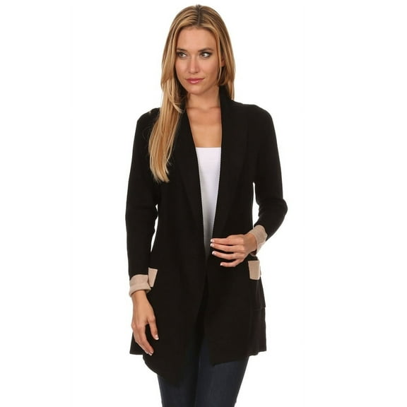 Color Block Women's Open Front Ribbed Streamline Shawl Collar Cardigan Sweater