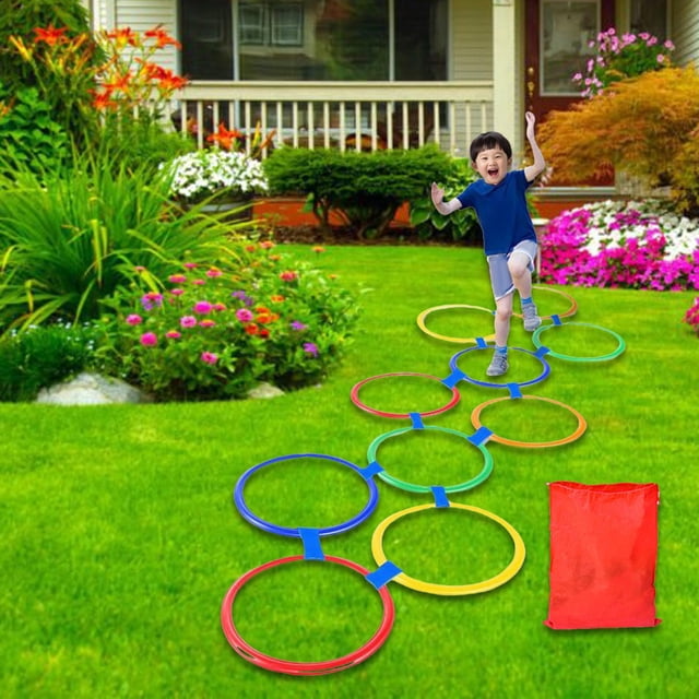 10 piezas de aros de rayuela, juego de lanzamiento de pufs divertido para niños y niñas, entrenamiento de agilidad creativo, juego de salto de aros de 28 centímetros