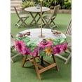 thumbnail image 4 of Outdoor Tablecloth with Umbrella Hole for Patio/Picnic/Party/Camping, Tropical Spring Waterproof Table Cloth Round Cover Washable, Floral Leaves Butterflies Gray Wooden (Dia 60"), 4 of 8