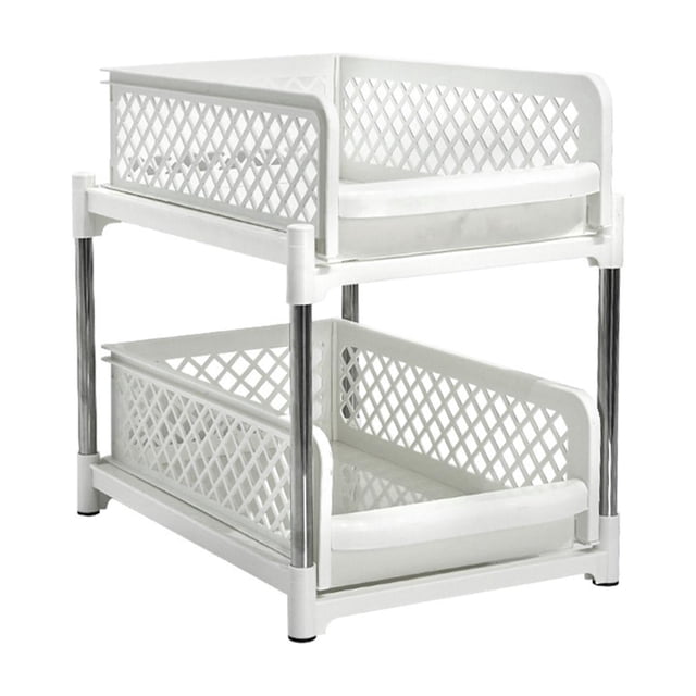 jifeng Pull Out Cabinet Organizer Spice Rack Organizer 2 Layer Multifunctional Bathroom White