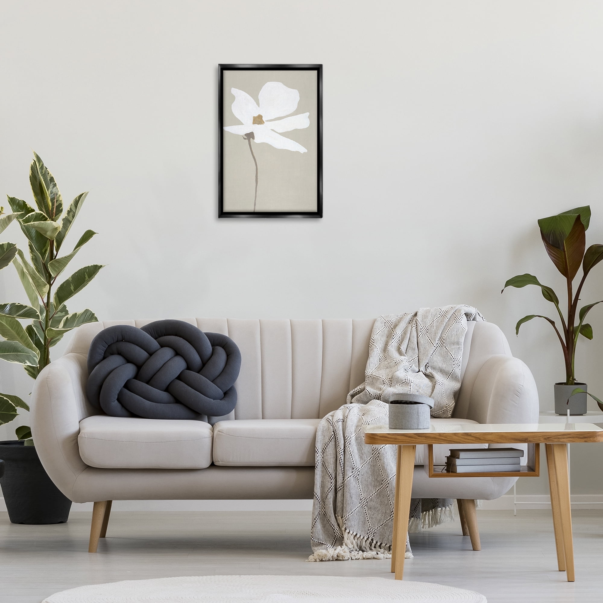 Stupell Industries White Flower Sprout Botanical & Floral Painting Black Floater Framed Art Print Wall Art, 17 x 25