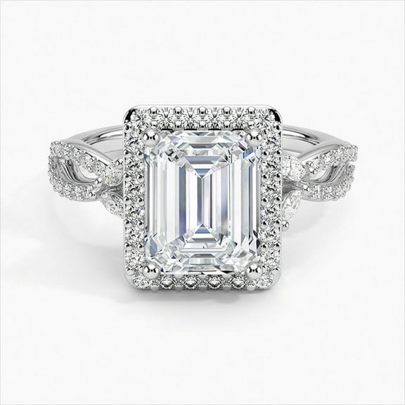 Dash Jewel Wedding Rings - Emerald Cut Excellent 2 Ct Diamond Ring For Women's - Silver 14K White Gold Over Ring - Halo Diamond Rings - Eternity Band Twisted Cross Over Infinity Diamond Ring