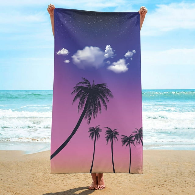 Palm Tree Print Microfiber Beach Towel, 30x60 Inch Quick-Dry Sandproof Towel for Summer