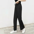 thumbnail image 4 of Hvot&aat Women's High Waist Pants Solid Color Wide Leg Pants Drawstring Stretch Straight Leg Pants with Pockets, 4 of 7