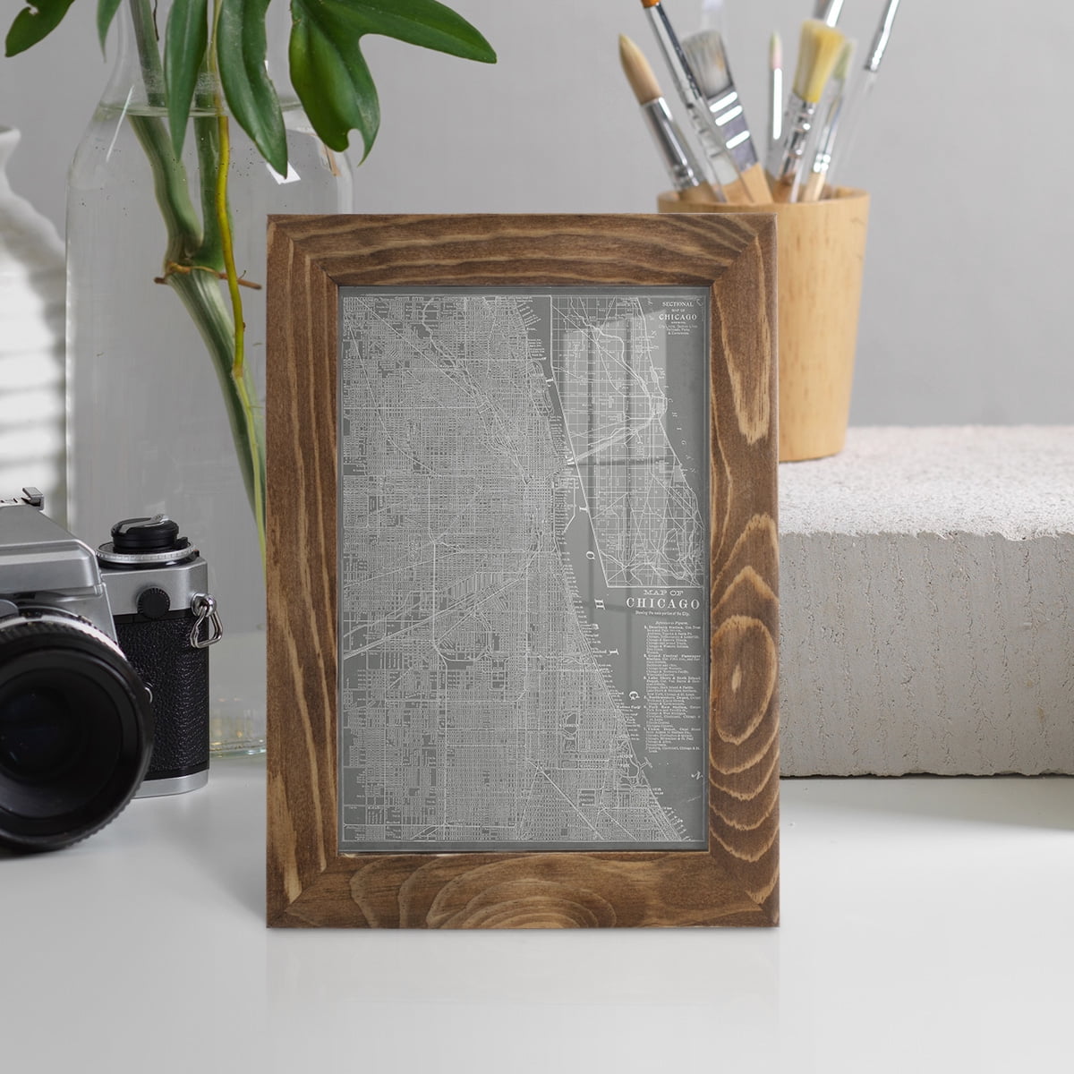 City Map of Chicago -Framed Print w/glass-Walnut