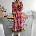 thumbnail image 2 of Pompotops Robe de Mode pour Femmes à Manches Longues Col en V Imprimée pour Vacances d'Automne en Solde, 2 of 6