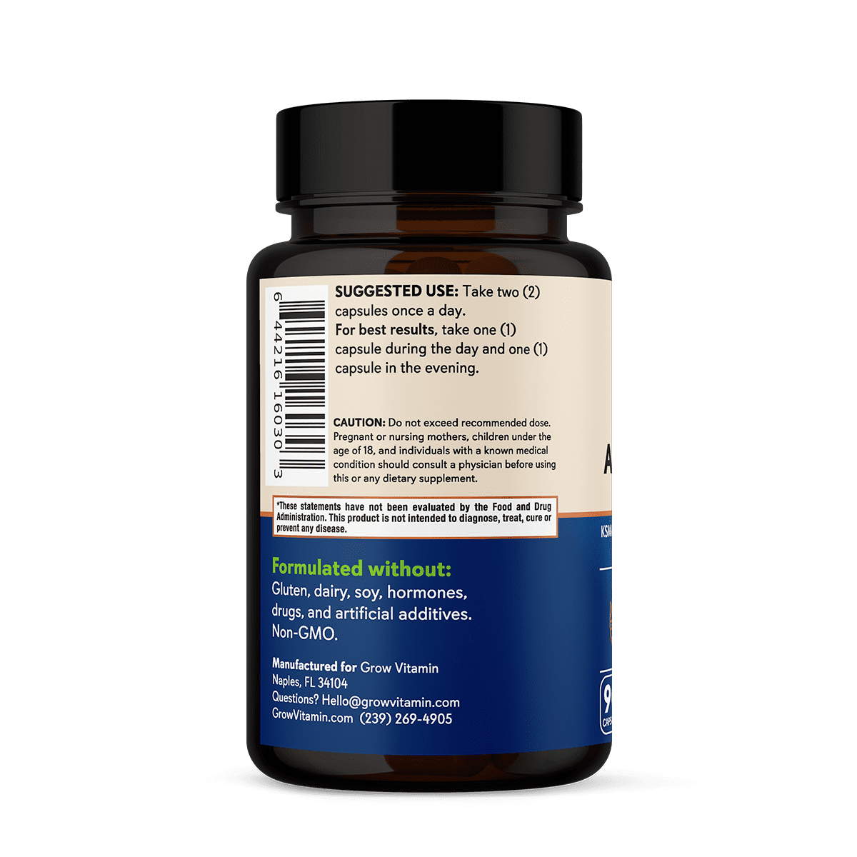Grow Vitamin Adrenal Stress Support with Ashwagandha AlphaWave 90 Capsules