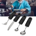 thumbnail image 1 of Weighted Silverware, Ergonomic Design Stable Arthritic Hands Adaptive Utensil Black Handle  for Home Hospital, 1 of 8