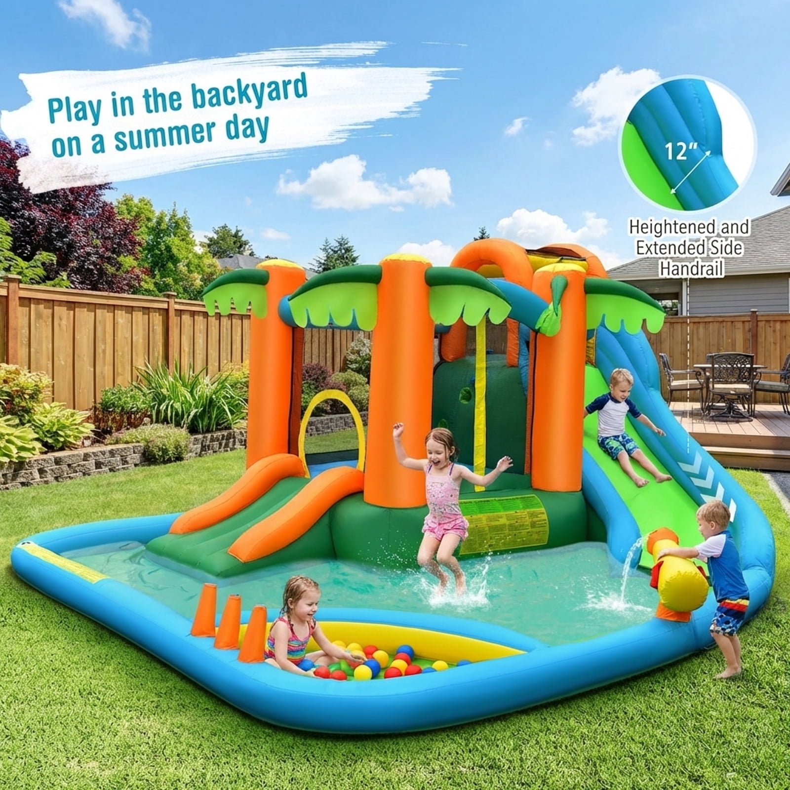 Redsmile 7-in-1 Inflatable Water Slide Park with 780W Blower - Multicolor - Kids Birthday Party - Backyard Fun