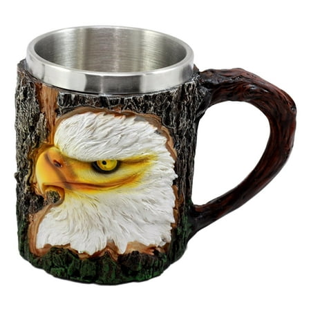 

Ebros Nature Wildlife Bald Eagle Coffee Mug With Rustic Tree Bark Design 12oz Drink Beer Stein Tankard Cup