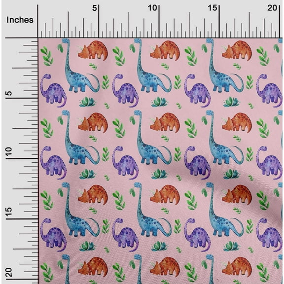 oneOone Cotton Cambric Pale Pink Fabric Dinosaurs & Leaves Sewing Fabric By The Yard Printed Diy Clothing Sewing Supplies 56 Inch Wide