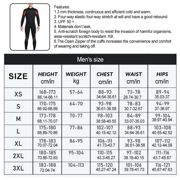 Diving Suits Warm Wetsuit Long Sleeves Thermal Surf Swimsuit Elastic Spear  Fishing Equipment Underwater Accessory for Snorkeling Men Red 3XL 