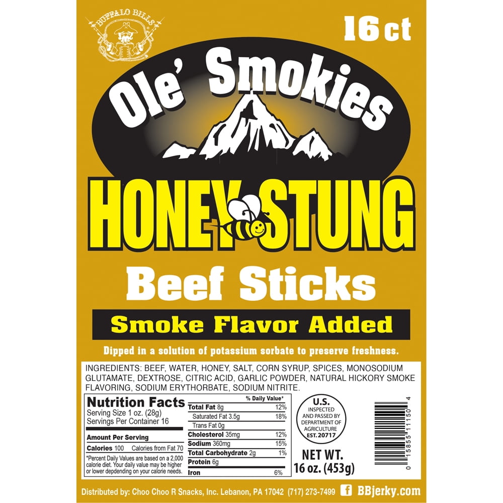 Buffalo Bills Honey Stung Ole' Smokies 16-ct Bulk 9-Inch Beef Sticks (two 1-lb bags)