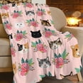 thumbnail image 2 of Cat Blanket for Girls Pink Flowers Cat Throw Blanket Cute Animal Cats Stuff Plush Blanket Fleece Fuzzy Pet Pattern Gifts for Kids Adults Super Soft Warm Cozy Flannel for Couch Bed Sofa 50"x40", 2 of 6