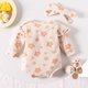thumbnail image 3 of Gibobby Mamelucos para bebe niña con estampado de flores de manga larga para niñas pequeñas, mono recién nacido con diademas para niños, ropa(Beige, 6-12 Meses), 3 of 5