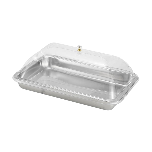 Bandeja de acero inoxidable para servir con tapa transparente, soporte para tartas, bandeja para servir a prueba de polvo 40x30x5cm