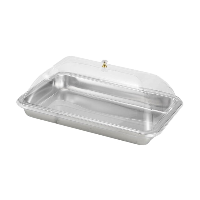 Bandeja de acero inoxidable con tapa transparente, soporte para tartas, resistente al polvo, bandeja de comida cubierta para festivales, cocinas y 40x30x5cm