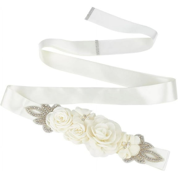 Rhinestone Flower with ABS Imitation Pearl Bridal Belt Polyester Ribbon Wedding Sash for Wedding Dress Garment Accessories Light Goldenrod Yellow 106-1/4 inch(270cm) Polyester
