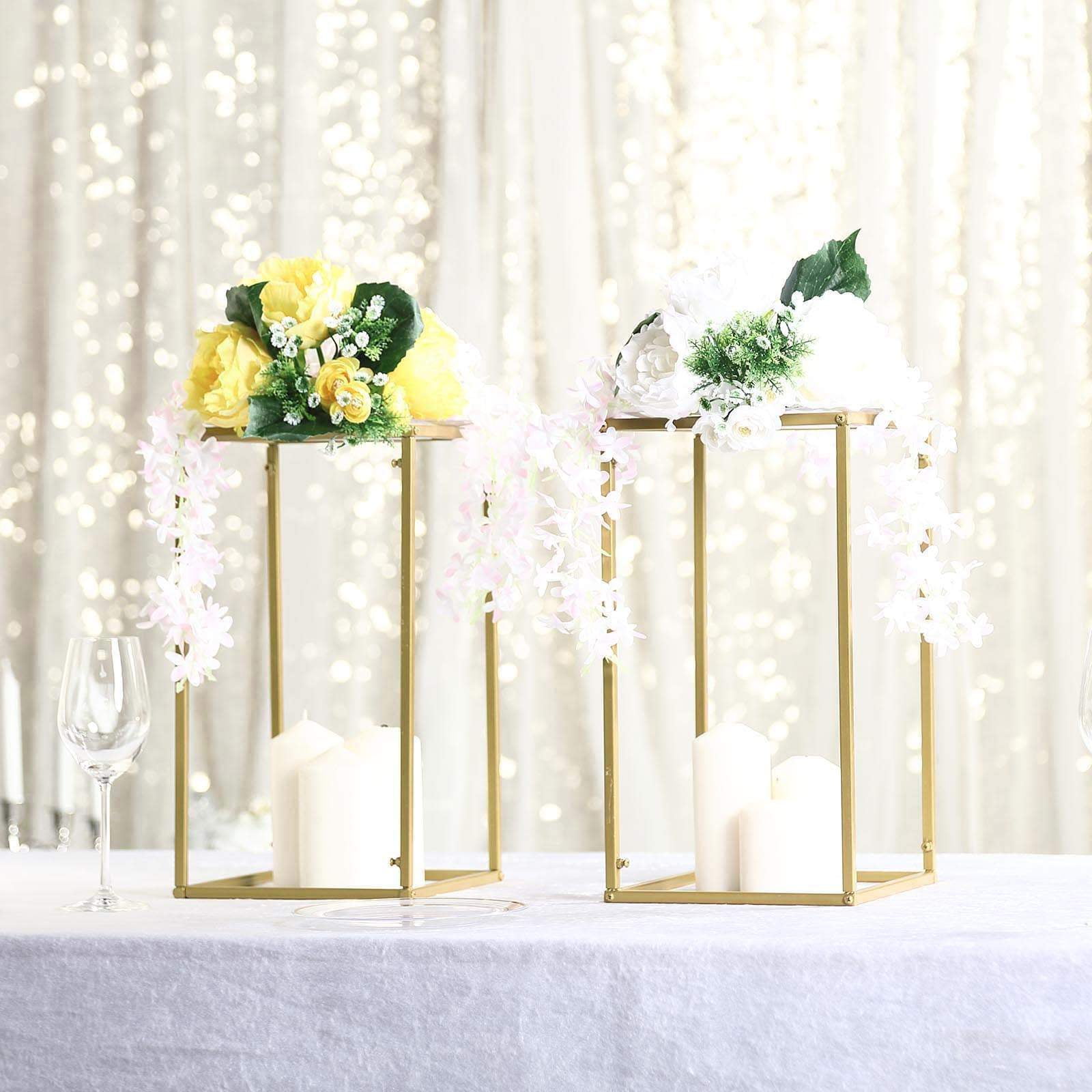 Efavormart 2 Pack Matte Gold Wedding Flower Stand Metal Vase Column