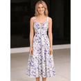thumbnail image 4 of Fashion Floral Corset Dress Backless Cami Dresses Boho Summer Spaghetti Straps Square Neck Casual Midi Dress Flowy Slit Bustier Dresses, 4 of 6
