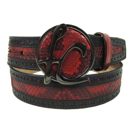 Cuadra - Cuadra Men&#39;s Carmine Red and Black Genuine Python Belly Leather Belt - BC144 (34 ...