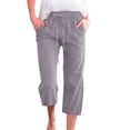 thumbnail image 1 of MAWCLOS Women Trousers Solid Color Bottoms Cropped High-Waist Capri Pants Wide Leg Lounge Light Gray L, 1 of 2