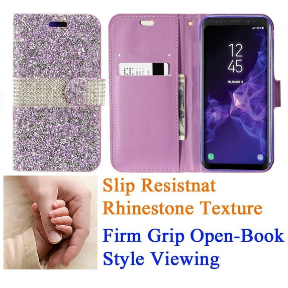 for 5.8" Samsung S9 Galaxy S 9 Case Phone Case Hybrid Diamond Bling Wallet Grip Texture Slip Guard Card Pocket Pouch Purse Screen Flip Cover Ripe Purple