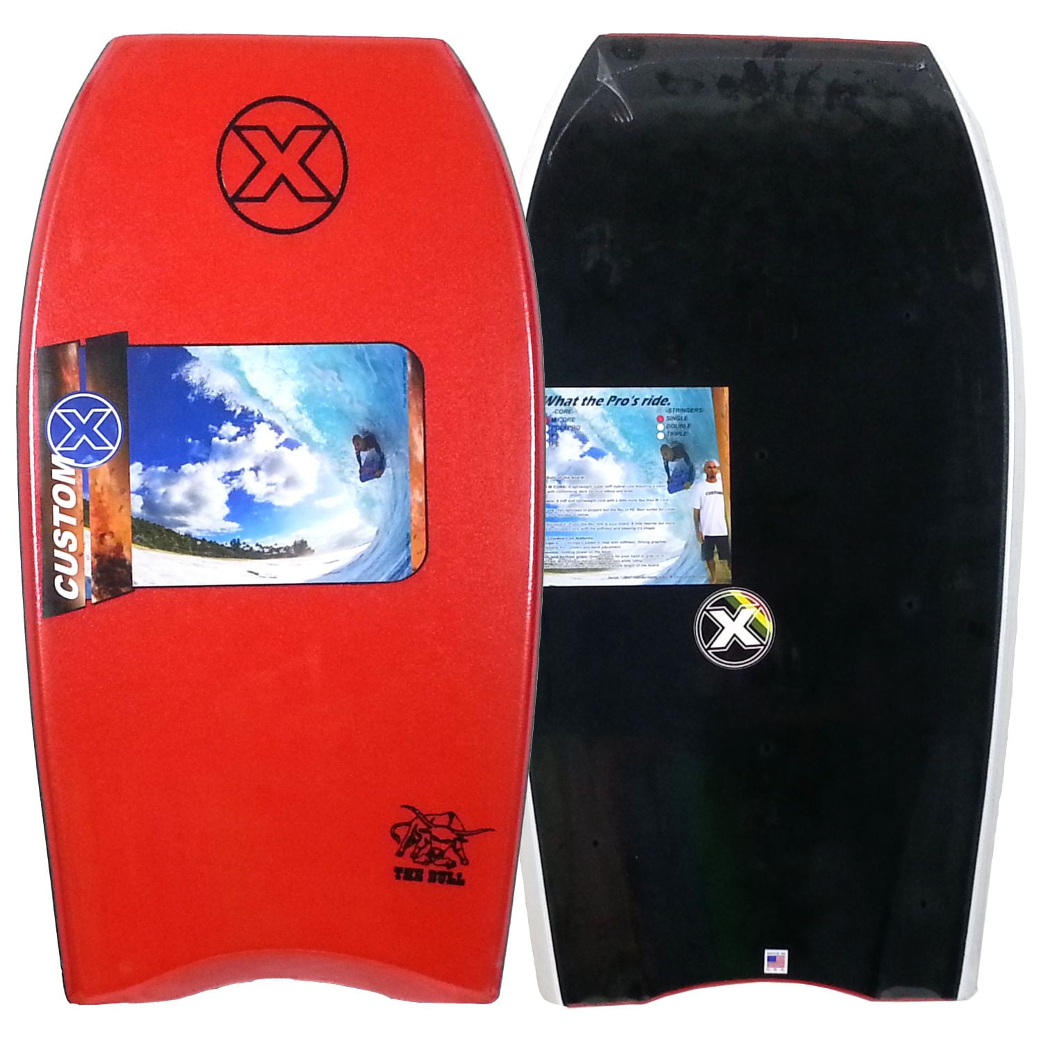 Custom X Bull 42.25 CR Bodyboard Red deck, White rails, Black bottom