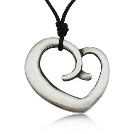 Pewter Heart - Maoiri Love Heart Silver Pewter Charm Necklace Pendant Jewelry With Cotton Cord