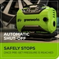 thumbnail image 4 of Greenworks 24V Portable Air Compressor- Cordless Tire Inflator, MAX 160 PSI, 2 Power Sources, Auto Shut Off, for Car, Bicycle, Motocycle, Air Boat, Inflatables, 2.0 AH Battery and Charger, 4 of 9
