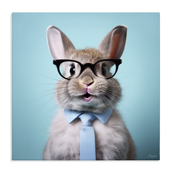 Stupell Industries Contemporary Rabbit on Blue Portrait Canvas Art, 17 x 17, by Roozbeh