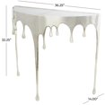 thumbnail image 4 of DecMode 36" x 32" Silver Aluminum Metal Half Moon Drip Abstract Console Table with Melting Designed Legs and Black Glass Top, 1-Piece, 4 of 12