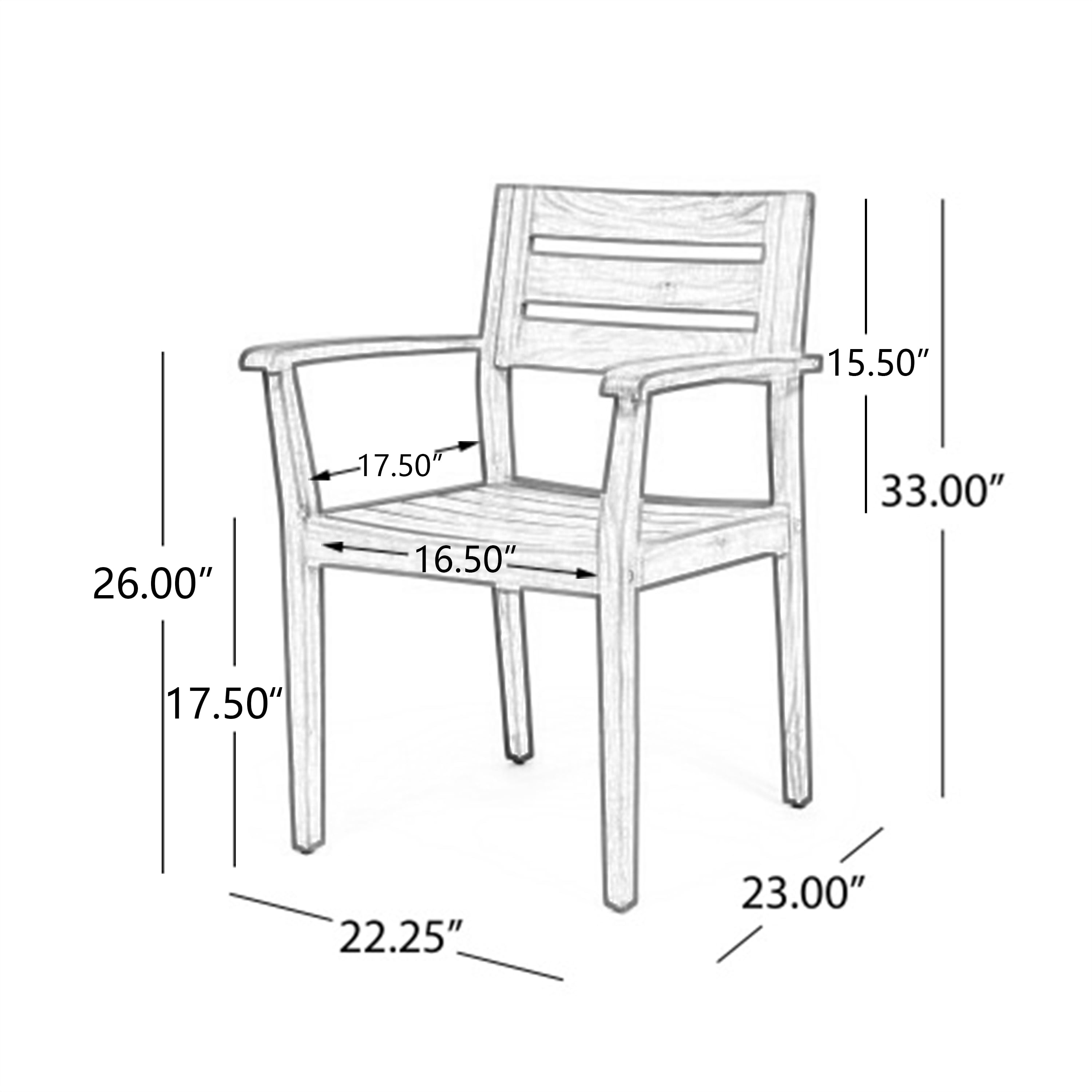 Dining Chairs Set of 2, Stamford Outdoor Acacia Wood Armchairs for Backyard Poolside, Grey